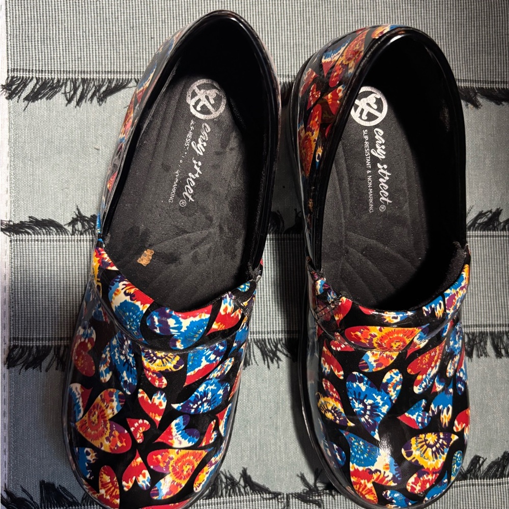 Easy Street Red and Blue Mules Vibrant Slip-On